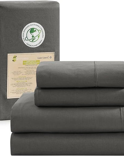 LANE LINEN 100% Organic Cotton California King Sheets Set, 4-Piece Pure Organic Cotton Long Staple Percale Weave Soft Best Bedding Sheets for Bed, Breathable, Fits Mattress Upto 15" Deep - Charcoal - LeafyLoom