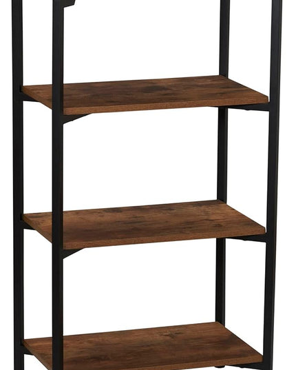 Household Essentials Crown Narrow 4 Shelf Open Storage Bookshelf Rustic Hickory Wood Grain and Black Metal - LeafyLoom