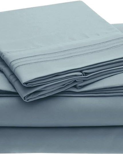 Mellanni Extra Deep Queen Sheets - 4 PC Iconic Collection Bedding Sheets & Pillowcases - Hotel Luxury, Ultra Soft, Cooling Bed Sheets - Extra Deep Pocket up to 21 inch (Queen, Spa Blue) - LeafyLoom