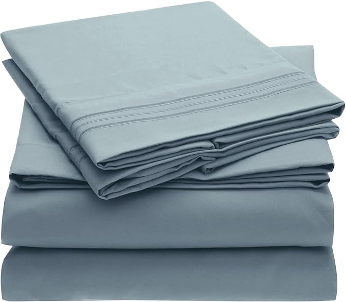 Mellanni California King Sheets Set - 4 PC Iconic Collection Bedding Sheets & Pillowcases - Hotel Luxury, Extra Soft, Cooling Bed Sheets - Deep Pocket up to 16 inch (Cal King, Spa Blue) - LeafyLoom