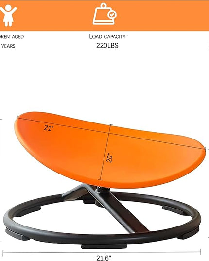 Autism Kids Swivel Chair,Sensory Spinning Chair for Kids,Toddler Spinner seat Carousel Spin Sensory Chair for Kids,Training Body Coordination,Metal Base Non Slip Safer (Orange) - LeafyLoom
