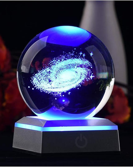 3D Model of Galaxy Crystal Ball, with Led Lamp Stand, Planets Glass Ball, 6 Colors Light, Great Gifts, Home Office Decor, Solar System Sphere with Gift Box - LeafyLoom