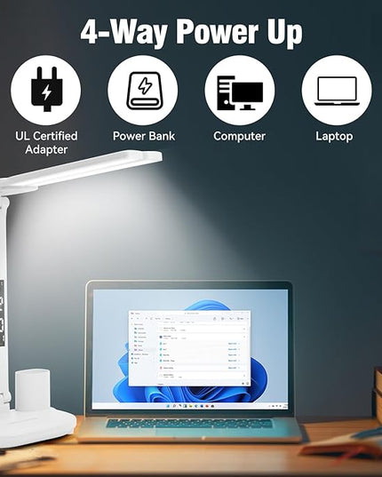 LED Desk Lamp Light with 2 Pen Holders, Time, Date, Temperature Display, Dimmable, 3 Color Modes, Touch Control, Foldable,Eye-Caring Table Lamp for Office Home Reading Study - LeafyLoom