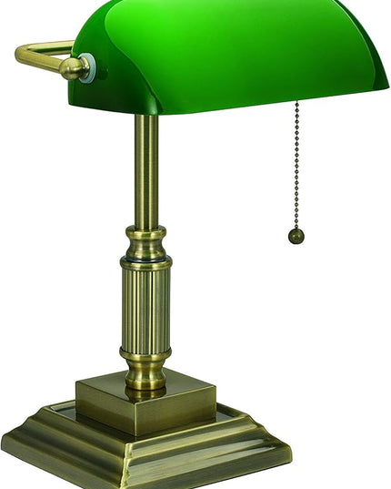 V- Light Desk Lamp, LED Light, Table Lamp, Replaceable LED Bulb, Bronze Desk Light with Green Shade - LeafyLoom