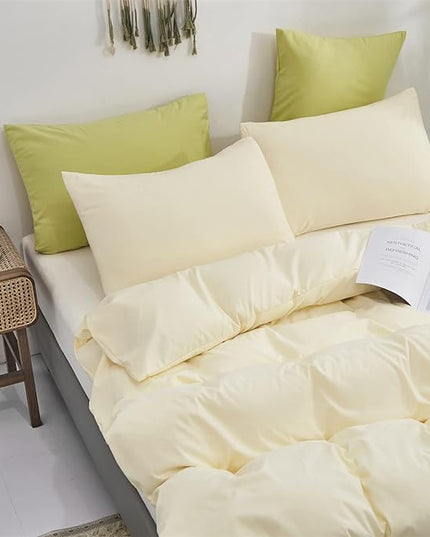 Light Yellow Comforter Set Queen Off White Bedding Set Beige Comforter Set Queen Men Breathable Ivory Bedding Set Women Soft Off White Queen Ivory Bedding Comforter Set Queen - LeafyLoom