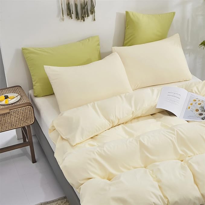 Light Yellow Comforter Set Queen Off White Bedding Set Beige Comforter Set Queen Men Breathable Ivory Bedding Set Women Soft Off White Queen Ivory Bedding Comforter Set Queen - LeafyLoom