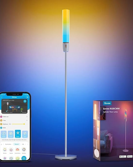 Govee RGBIC Cylinder Floor Lamp, LED Corner Floor Lamp with Wi-Fi App Control, Smart Lamp with 64+ Scenes, DIY Mode, Music Sync, 1500 Lumens Modern Lamp for Bedroom, Living Room - LeafyLoom