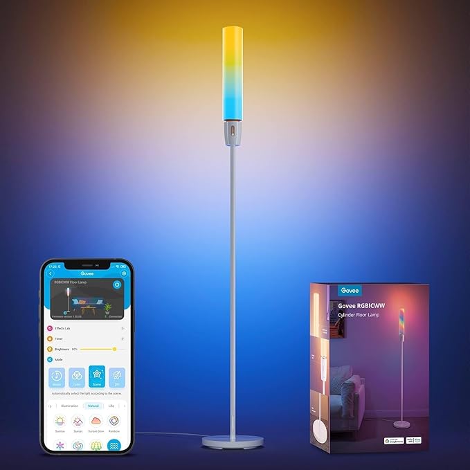 Govee RGBIC Cylinder Floor Lamp, LED Corner Floor Lamp with Wi-Fi App Control, Smart Lamp with 64+ Scenes, DIY Mode, Music Sync, 1500 Lumens Modern Lamp for Bedroom, Living Room - LeafyLoom