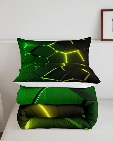 Honeycomb Comforter Green Yellow Hexagonal Print Bedding Set for Kids Boys Girls Children Beehive Geometrical Comforter Set Ultra Soft Decor Reticulated Duvet Set Twin Size - LeafyLoom
