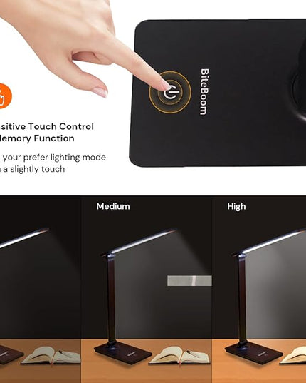 Eye-Caring Table Lamp with 3 Brightness Levels - 7W, 6000K, Black - Illuminate Your Workspace with Our Adjustable LED Desk Lamp - Perfect for Work, Study, and Reading - Adapter Included - LeafyLoom