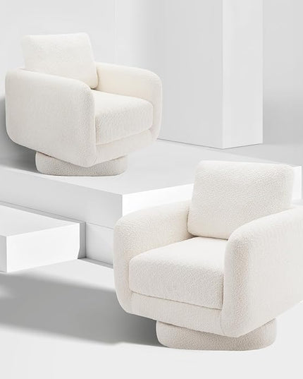 COLAMY Swivel Accent Chairs Set of 2, 32Inches Wide Upholstered Armchair with Plush Back Pillow for Living Room, Modern Sofa Corner Chair for Nursery/Living Room/Bedroom-White - LeafyLoom