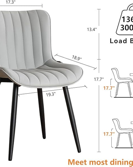 YOUNUOKE Grey Dining Chairs Set of 2 Upholstered Mid Century Modern Kitchen Chairs Armless Faux Leather Accent Guest Chair with Back Metal Legs for Guest Reception Waiting Living Room - LeafyLoom