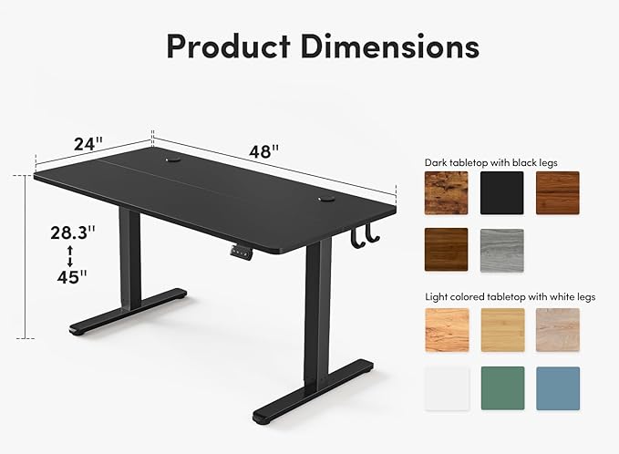 FEZIBO Electric Standing Desk, 48 x 24 Inches Height Adjustable Stand up Desk, Sit Stand Home Office Desk, Computer Desk, Black - LeafyLoom