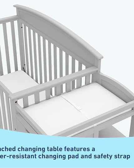 Graco Benton 5-in-1 Convertible Crib and Changer (Pebble Gray) – Crib and Changing Table Combo, Includes Water-Resistant Changing Pad, 3 Drawers, Converts to Toddler Bed, Daybed and Full-Size Bed - LeafyLoom