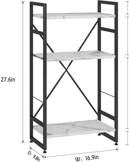 Bookshelf Organizer,3 Tiers Adjustable White Faux Marble Small Bookcase for Small Space,Industrial Wooden Storage Bookcase Display Rack and Storage Organizer for Living Room Home Office - LeafyLoom