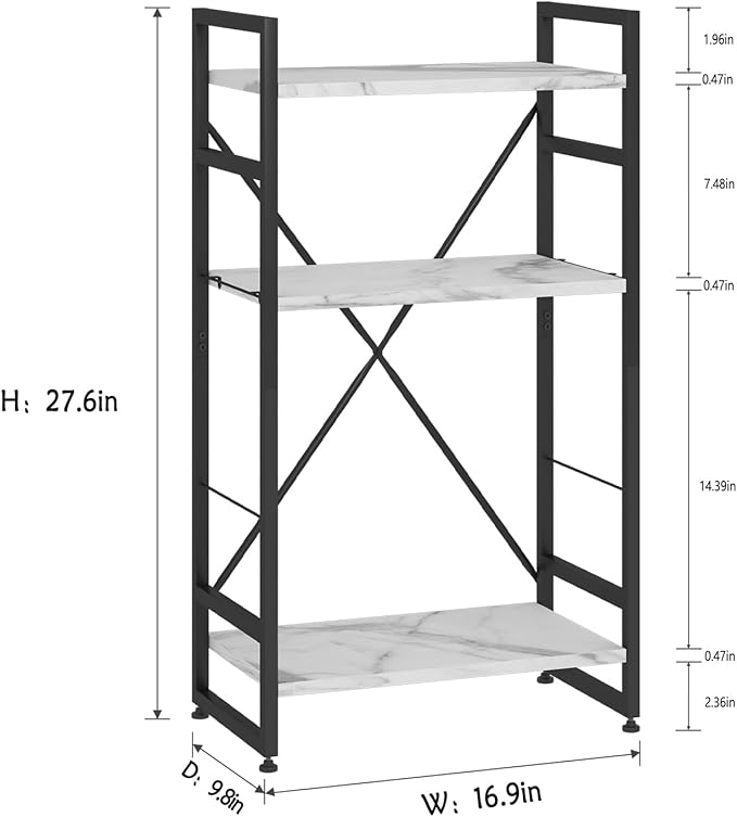 Bookshelf Organizer,3 Tiers Adjustable White Faux Marble Small Bookcase for Small Space,Industrial Wooden Storage Bookcase Display Rack and Storage Organizer for Living Room Home Office - LeafyLoom