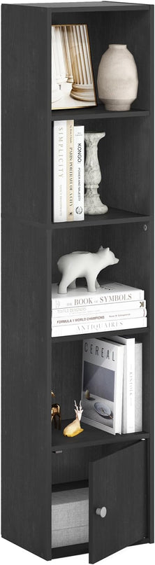 Furinno Luder Shelf Bookcase with 1 Door Storage Cabinet, Blackwood - LeafyLoom