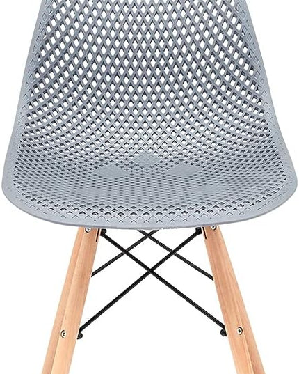 CangLong Dining Mid Century Modern Hollow Back Design Plastic Shell Armless Side Chair with Beech Wood Legs, Set of 1, Grey - LeafyLoom