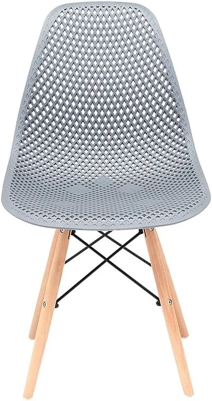 CangLong Dining Mid Century Modern Hollow Back Design Plastic Shell Armless Side Chair with Beech Wood Legs, Set of 1, Grey - LeafyLoom