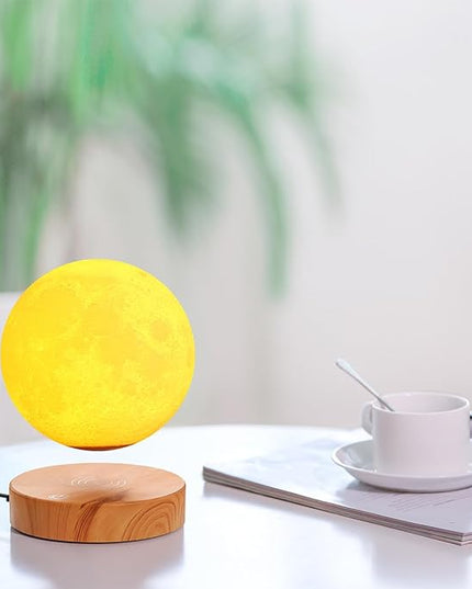 VGAzer Levitating Moon Lamp,Floating and Spinning in Air Freely with 3D Printing LED Moon Lamp Has 20 Modes for Unique Gifts,Room Decor,Night Light,Office Desk Toys (Wooden Base 16 Colors) - LeafyLoom