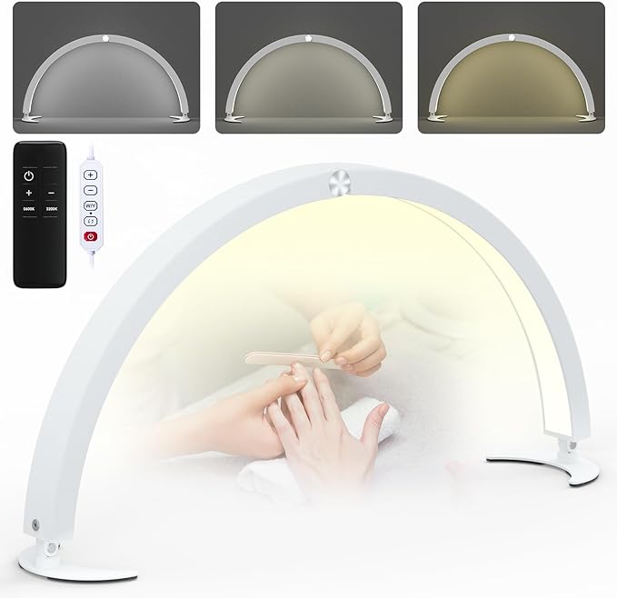 MYSWEETY Half Moon Light for Desk, 29'' 40W Led Nail Tech Desk Lamp, Half Moon Table Lamp with Remote, Stepless Dimming Color Temperature, Lash Light for Eyelash Extensions, Tattoo, Beauty - LeafyLoom