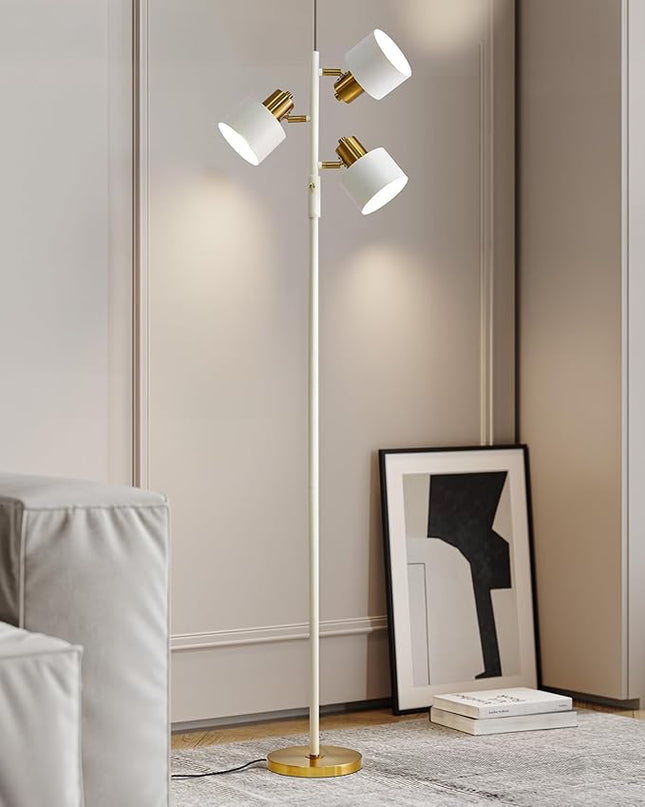OYEARS Floor Lamp for Living Room Bright Lighting Tall Modern Industrial Vintage Standing Corner Lamps LED Metal Light Office Bedroom Study Gold Black White Matte Accent (3-Light, White) - LeafyLoom