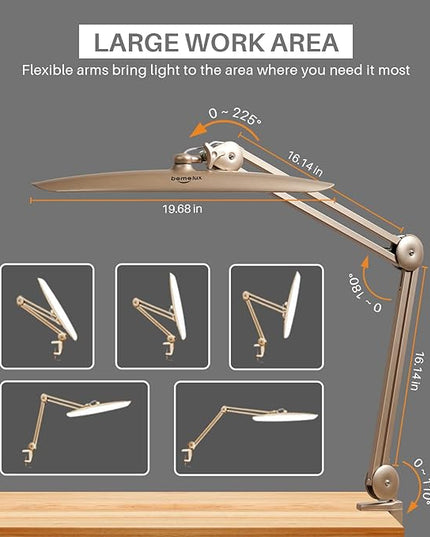LED Desk Lamp with Clamp, Dimming Task Lamp for Reading Desktop Office Workbench Table Architect Sewing Study Home Craft, Bright 117PCS LEDs, 2200 Lumens 20 Inch Metal Swivel Arm Work Lamp - LeafyLoom
