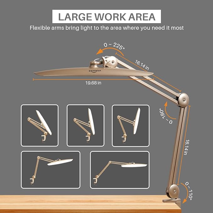 LED Desk Lamp with Clamp, Dimming Task Lamp for Reading Desktop Office Workbench Table Architect Sewing Study Home Craft, Bright 117PCS LEDs, 2200 Lumens 20 Inch Metal Swivel Arm Work Lamp - LeafyLoom