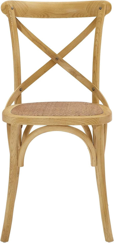 Modway Gear Rustic Modern Farmhouse Elm Wood Rattan Four Dining Chairs in Natural - LeafyLoom
