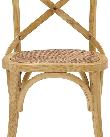 Modway Gear Rustic Modern Farmhouse Elm Wood Rattan Two Dining Chairs in Natural - LeafyLoom