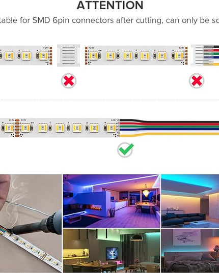 BTF-LIGHTING RGBCCT 5 Colors in 1 LED Tape Lights 5050SMD RGBWW RGB+Dimmable Color Temperature 2700K-6500K 16.4ft 96LED/m 480LED IP65 DC24V White PCB for Home Decoration(No Adapter or Controller) BTF-LIGHTING