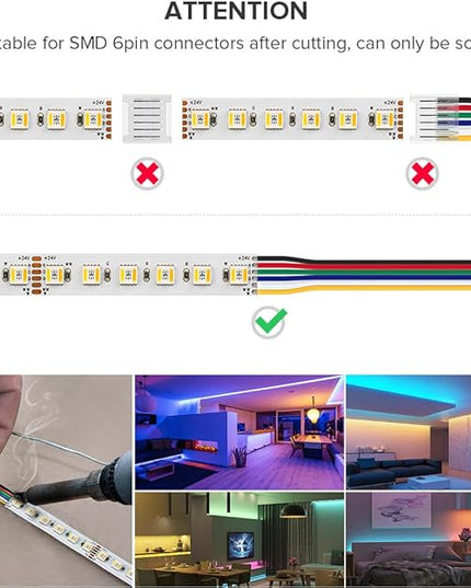 BTF-LIGHTING RGBCCT 5 Colors in 1 LED Tape Lights 5050SMD RGBWW RGB+Dimmable Color Temperature 2700K-6500K 16.4ft 96LED/m 480LED IP30 DC24V White PCB for Home Decoration(No Adapter or Controller) BTF-LIGHTING