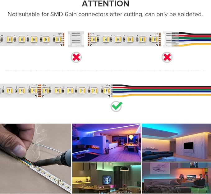 BTF-LIGHTING RGBCCT 5 Colors in 1 LED Tape Lights 5050SMD RGBWW RGB+Dimmable Color Temperature 2700K-6500K 16.4ft 96LED/m 480LED IP30 DC24V White PCB for Home Decoration(No Adapter or Controller) BTF-LIGHTING