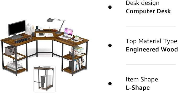Elephance L-Shaped Desk with Shelves, Computer Corner Desk, Home Office Writing Workstation, Gaming Desk PC Laptop Table with Storage - LeafyLoom