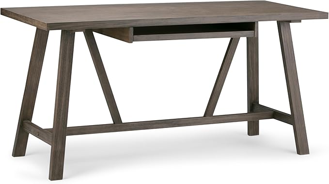 SIMPLIHOME Dylan SOLID WOOD Modern Industrial 60 inch Wide Home Office Desk, Writing Table, Workstation, Study Table Furniture in Driftwood - LeafyLoom