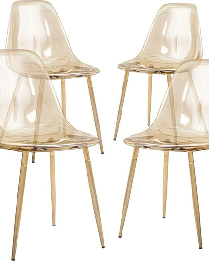 CangLong Kitchen Modern Dining, Desk Side Chair with Metal Legs, Set of 4, Amber Transparent - LeafyLoom