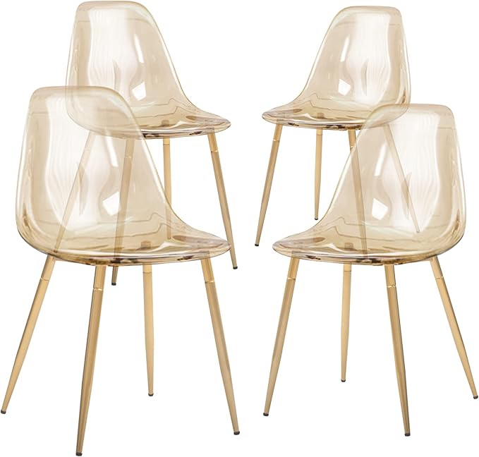 CangLong Kitchen Modern Dining, Desk Side Chair with Metal Legs, Set of 4, Amber Transparent - LeafyLoom