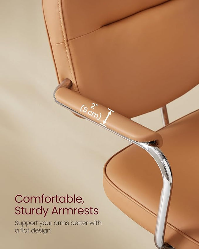 VASAGLE Office Chair, Desk Chair, Vanity Chair with Back, Individual Armrest Structure, Synthetic Leather, Adjustable Height, for Home Office, Caramel Brown UOBG033K02 - LeafyLoom