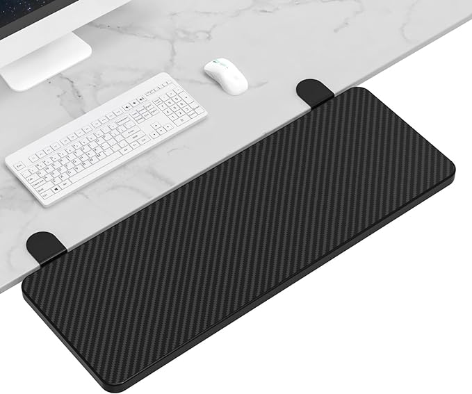 Ergonomics Desk Extender Tray, 25.2"x9.5" Punch-Free Clamp on, Foldable Keyboard Drawer Tray, Table Mount Arm Wrist Rest Shelf, Computer Elbow Arm Support - LeafyLoom