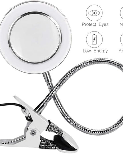 ATOMUS 2.5X Magnifying Lamp, LED USB Rechargeable Tattoo Beauty Magnifier Lamp with Metal Clip for Eyebrow Tattoo Manicure Eyelash Extension Read - LeafyLoom