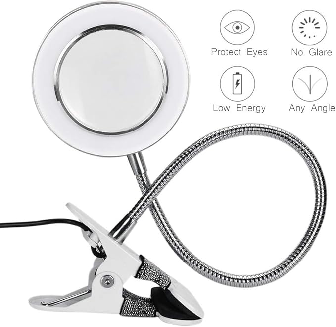 ATOMUS 2.5X Magnifying Lamp, LED USB Rechargeable Tattoo Beauty Magnifier Lamp with Metal Clip for Eyebrow Tattoo Manicure Eyelash Extension Read - LeafyLoom