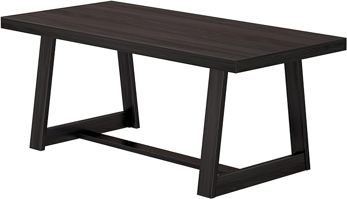 Plank+Beam 72 Inch Farmhouse Dining Table, Solid Wood Rustic Kitchen Table, Large Wooden Rectangular Dinner Table for Dining Room, Home Office, Living Room Furniture, Easy Assembly, Black Wirebrush - LeafyLoom