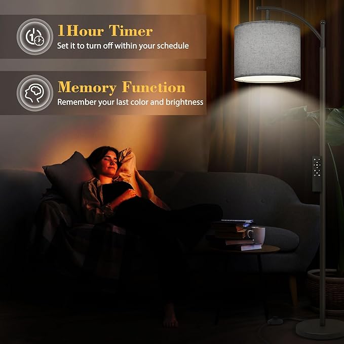 PESRAE Floor Lamp for Living Room, 9W Stepless Dimmable 3000-6000K LED Bulb Included, Standing Lamp with Remote Control, Tall lamp with Adjustable Linen Lampshade for Office… - LeafyLoom