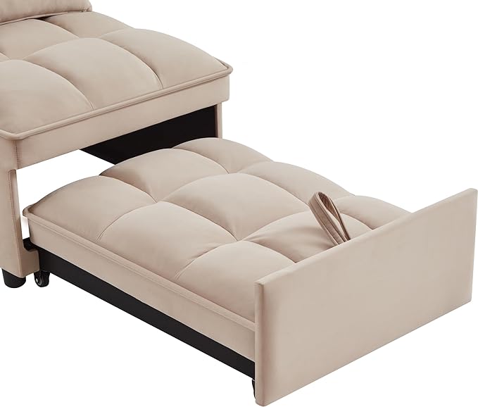 4 in 1 Convertible Sleeper Chair Bed-25" Recliner Pull Out Sofa Bed, Small Futon Couch, Lazy Single Armchair for Temperory Sleeping Gaming Office Napping, Chaise Lounge Sofa for Living Room Bedroom - LeafyLoom