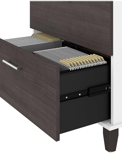Bush Furniture Somerset 2 Drawer Lateral File Cabinet | Letter, Legal, and A4-size Document Storage for Home Office, 30W x 17D x 29H, White and Storm - LeafyLoom