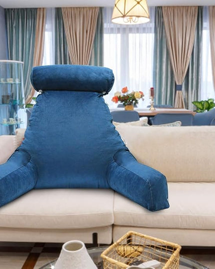 Shredded Foam Reading Pillow with Detachable Neck Roll & Big Bed Backrest Pillow for Bed with Arms and Side Pocket - Perfect for Back Support While Relaxing, Gaming, Reading - LeafyLoom
