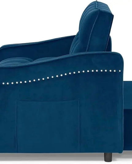 Tufted Convertible Futon Loveseat Pull Out Couch Bed 3 in 1 Velvet Upholstered Sleeper Sofa Recliner Love Seat Lounge Chaise Daybed with Adjustable Backrest Type C and USB Charging for Living Room - LeafyLoom