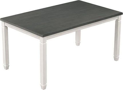 7-Piece Modern Dining, Wooden Kitchen Room Table Set with 6 Upholstered Chairs-Elegantly Shaped Legs and Comfortable Seating, Gray+White - LeafyLoom
