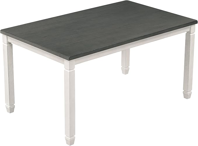 7-Piece Modern Dining, Wooden Kitchen Room Table Set with 6 Upholstered Chairs-Elegantly Shaped Legs and Comfortable Seating, Gray+White - LeafyLoom