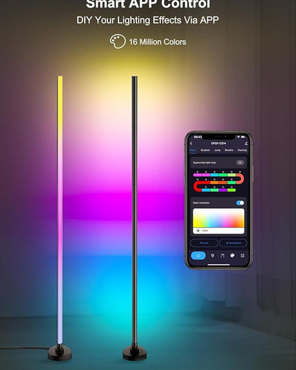 LED Corner Floor Lamp, Dimmable Color Changing Lamp, 55" RGB Floor Lamp Work with Alexa, Corner LED Lamp with APP/Remote Control, DIY Mode & Timing, Modern Floor Lamps for Living Room, Gaming Room - LeafyLoom